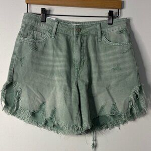 Frayed Mint Green Denim Shorts